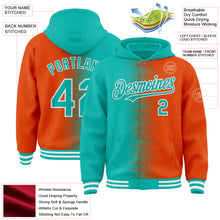 Charger l'image dans la galerie, Custom Aqua Orange-White Gradient Line Bomber Full-Snap Varsity Letterman Hoodie Jacket