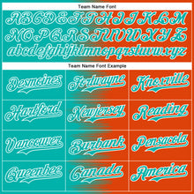 Charger l'image dans la galerie, Custom Aqua Orange-White Gradient Line Bomber Full-Snap Varsity Letterman Hoodie Jacket