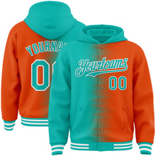 Charger l'image dans la galerie, Custom Aqua Orange-White Gradient Line Bomber Full-Snap Varsity Letterman Hoodie Jacket