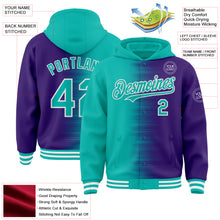 Charger l'image dans la galerie, Custom Aqua Purple-White Gradient Line Bomber Full-Snap Varsity Letterman Hoodie Jacket