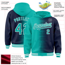 Load image into Gallery viewer, Custom Aqua Navy-White Gradient Line Bomber Full-Snap Varsity Letterman Hoodie Jacket