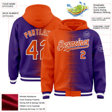 Load image into Gallery viewer, Custom Orange Purple-White Gradient Line Bomber Full-Snap Varsity Letterman Hoodie Jacket