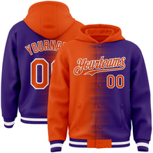 Load image into Gallery viewer, Custom Orange Purple-White Gradient Line Bomber Full-Snap Varsity Letterman Hoodie Jacket