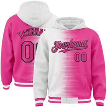 Load image into Gallery viewer, Custom White Pink-Black Gradient Line Bomber Full-Snap Varsity Letterman Hoodie Jacket