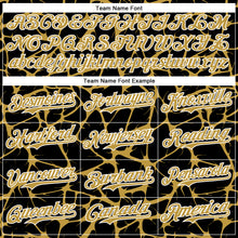 Charger l'image dans la galerie, Custom Black Old Gold-White Abstract Network 3D Pattern Design Bomber Full-Snap Varsity Letterman Hoodie Jacket