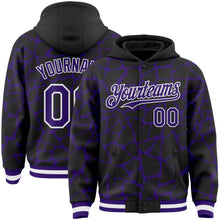 Load image into Gallery viewer, Custom Black Purple-White Abstract Network 3D Pattern Design Bomber Full-Snap Varsity Letterman Hoodie Jacket