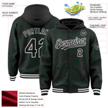 Charger l'image dans la galerie, Custom Black Green-White Abstract Network 3D Pattern Design Bomber Full-Snap Varsity Letterman Hoodie Jacket