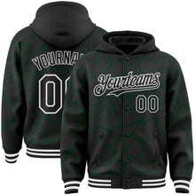 Charger l'image dans la galerie, Custom Black Green-White Abstract Network 3D Pattern Design Bomber Full-Snap Varsity Letterman Hoodie Jacket