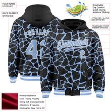 Laden Sie das Bild in den Galerie-Viewer, Custom Black Light Blue-White Abstract Network 3D Pattern Design Bomber Full-Snap Varsity Letterman Hoodie Jacket