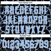 Laden Sie das Bild in den Galerie-Viewer, Custom Black Light Blue-White Abstract Network 3D Pattern Design Bomber Full-Snap Varsity Letterman Hoodie Jacket