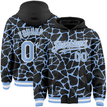 Laden Sie das Bild in den Galerie-Viewer, Custom Black Light Blue-White Abstract Network 3D Pattern Design Bomber Full-Snap Varsity Letterman Hoodie Jacket