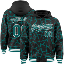 Загрузить изображение в средство просмотра галереи, Custom Black Teal-White Abstract Network 3D Pattern Design Bomber Full-Snap Varsity Letterman Hoodie Jacket
