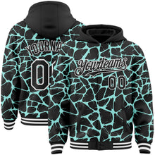 Charger l'image dans la galerie, Custom Black Ice Blue-White Abstract Network 3D Pattern Design Bomber Full-Snap Varsity Letterman Hoodie Jacket
