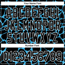 Charger l'image dans la galerie, Custom Black Sky Blue-White Abstract Network 3D Pattern Design Bomber Full-Snap Varsity Letterman Hoodie Jacket