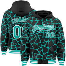 Charger l'image dans la galerie, Custom Black Aqua-White Abstract Network 3D Pattern Design Bomber Full-Snap Varsity Letterman Hoodie Jacket