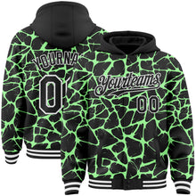 Charger l'image dans la galerie, Custom Black Pea Green-White Abstract Network 3D Pattern Design Bomber Full-Snap Varsity Letterman Hoodie Jacket