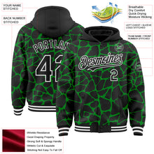 Charger l'image dans la galerie, Custom Black Grass Green-White Abstract Network 3D Pattern Design Bomber Full-Snap Varsity Letterman Hoodie Jacket