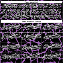 Charger l'image dans la galerie, Custom Black Medium Purple-White Abstract Network 3D Pattern Design Bomber Full-Snap Varsity Letterman Hoodie Jacket