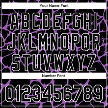 Charger l'image dans la galerie, Custom Black Medium Purple-White Abstract Network 3D Pattern Design Bomber Full-Snap Varsity Letterman Hoodie Jacket