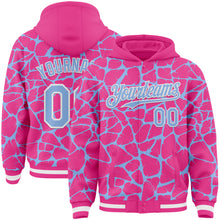 Charger l'image dans la galerie, Custom Pink Light Blue-White Abstract Network 3D Pattern Design Bomber Full-Snap Varsity Letterman Hoodie Jacket