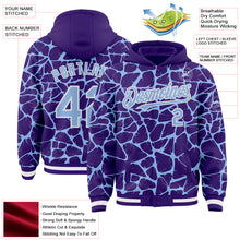 Laden Sie das Bild in den Galerie-Viewer, Custom Purple Light Blue-White Abstract Network 3D Pattern Design Bomber Full-Snap Varsity Letterman Hoodie Jacket