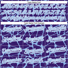 Laden Sie das Bild in den Galerie-Viewer, Custom Purple Light Blue-White Abstract Network 3D Pattern Design Bomber Full-Snap Varsity Letterman Hoodie Jacket