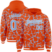 Charger l'image dans la galerie, Custom Orange Light Blue-White Abstract Network 3D Pattern Design Bomber Full-Snap Varsity Letterman Hoodie Jacket