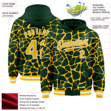 Laden Sie das Bild in den Galerie-Viewer, Custom Green Gold-White Abstract Network 3D Pattern Design Bomber Full-Snap Varsity Letterman Hoodie Jacket