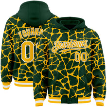 Laden Sie das Bild in den Galerie-Viewer, Custom Green Gold-White Abstract Network 3D Pattern Design Bomber Full-Snap Varsity Letterman Hoodie Jacket