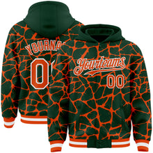 Load image into Gallery viewer, Custom Green Orange-White Abstract Network 3D Pattern Design Bomber Full-Snap Varsity Letterman Hoodie Jacket