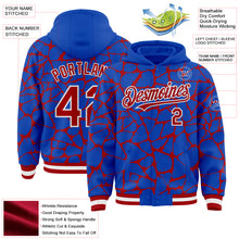 Charger l'image dans la galerie, Custom Thunder Blue Red-White Abstract Network 3D Pattern Design Bomber Full-Snap Varsity Letterman Hoodie Jacket