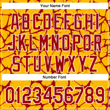 Charger l'image dans la galerie, Custom Gold Red-White Abstract Network 3D Pattern Design Bomber Full-Snap Varsity Letterman Hoodie Jacket