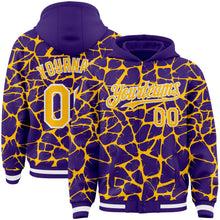 Charger l'image dans la galerie, Custom Purple Gold-White Abstract Network 3D Pattern Design Bomber Full-Snap Varsity Letterman Hoodie Jacket