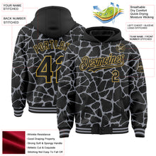 Charger l'image dans la galerie, Custom Black Gray-Old Gold Abstract Network 3D Pattern Design Bomber Full-Snap Varsity Letterman Hoodie Jacket