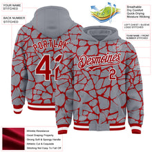 Laden Sie das Bild in den Galerie-Viewer, Custom Gray Red-White Abstract Network 3D Pattern Design Bomber Full-Snap Varsity Letterman Hoodie Jacket