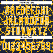 Load image into Gallery viewer, Custom Navy Gold-White Abstract Network 3D Pattern Design Bomber Full-Snap Varsity Letterman Hoodie Jacket