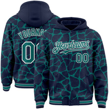 Load image into Gallery viewer, Custom Navy Teal-White Abstract Network 3D Pattern Design Bomber Full-Snap Varsity Letterman Hoodie Jacket