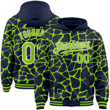 Charger l'image dans la galerie, Custom Navy Neon Green-White Abstract Network 3D Pattern Design Bomber Full-Snap Varsity Letterman Hoodie Jacket
