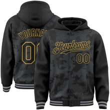 Load image into Gallery viewer, Custom Black Gray-Old Gold Curve Lines 3D Pattern Design Bomber Full-Snap Varsity Letterman Hoodie Jacket