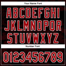 Load image into Gallery viewer, Custom Black Red-White Curve Lines 3D Pattern Design Bomber Full-Snap Varsity Letterman Hoodie Jacket