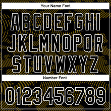 Load image into Gallery viewer, Custom Black Yellow-White Curve Lines 3D Pattern Design Bomber Full-Snap Varsity Letterman Hoodie Jacket