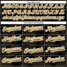 Загрузить изображение в средство просмотра галереи, Custom Black Old Gold-White Curve Lines 3D Pattern Design Bomber Full-Snap Varsity Letterman Hoodie Jacket