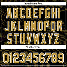 Загрузить изображение в средство просмотра галереи, Custom Black Old Gold-White Curve Lines 3D Pattern Design Bomber Full-Snap Varsity Letterman Hoodie Jacket