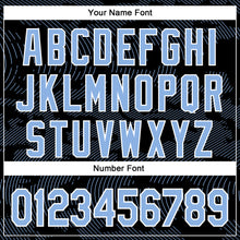 Загрузить изображение в средство просмотра галереи, Custom Black Light Blue-White Curve Lines 3D Pattern Design Bomber Full-Snap Varsity Letterman Hoodie Jacket