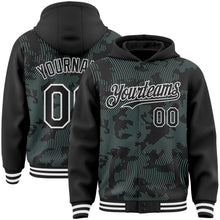 Load image into Gallery viewer, Custom Black Ice Blue-White Curve Lines 3D Pattern Design Bomber Full-Snap Varsity Letterman Hoodie Jacket