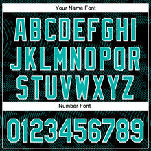 Load image into Gallery viewer, Custom Black Aqua-White Curve Lines 3D Pattern Design Bomber Full-Snap Varsity Letterman Hoodie Jacket