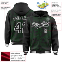 Load image into Gallery viewer, Custom Black Grass Green-White Curve Lines 3D Pattern Design Bomber Full-Snap Varsity Letterman Hoodie Jacket
