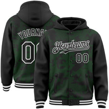 Load image into Gallery viewer, Custom Black Grass Green-White Curve Lines 3D Pattern Design Bomber Full-Snap Varsity Letterman Hoodie Jacket