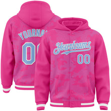 Charger l'image dans la galerie, Custom Pink Light Blue-White Curve Lines 3D Pattern Design Bomber Full-Snap Varsity Letterman Hoodie Jacket