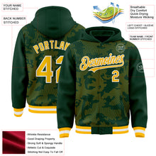 Charger l'image dans la galerie, Custom Green Gold-White Curve Lines 3D Pattern Design Bomber Full-Snap Varsity Letterman Hoodie Jacket
